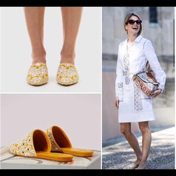 💛NWT in box TORY BURCH Elora slides yellow - Picture 4 of 8